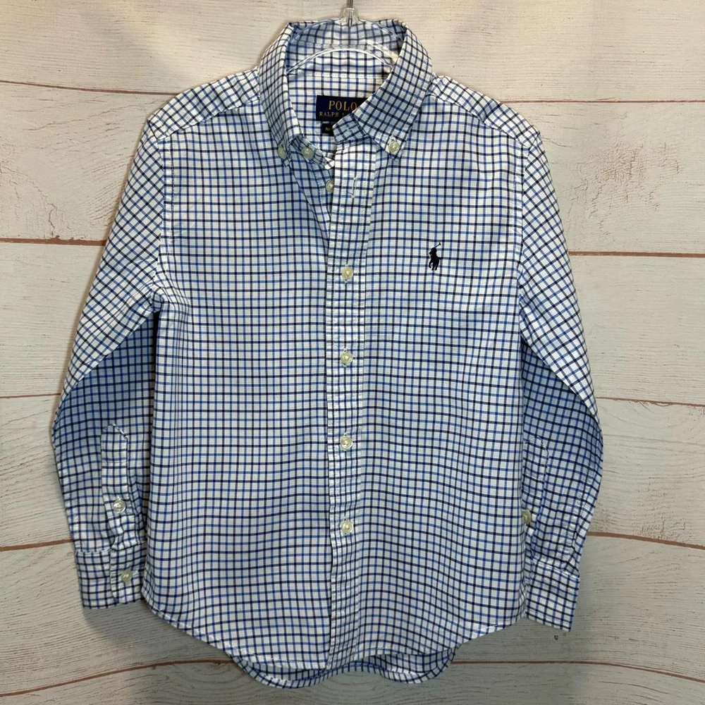 Ralph Lauren Blue and White Gingham Collared Checkered Shirt Size 4t